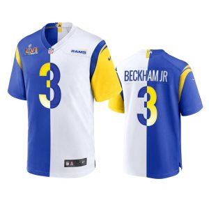 Superior Los Angeles Rams #3 Odell Beckham Jr. Men's Super Bowl LVI Patch Royal White Split Game NFL Limited Jersey