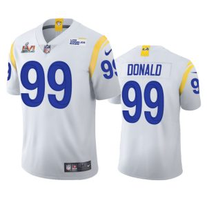 Exceptional Los Angeles Rams #99 Aaron Donald Men's Super Bowl LVI Patch 2021 Vapor Limited NFL Jersey - White