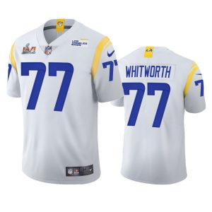 Premium Los Angeles Rams #77 Andrew Whitworth Men's Super Bowl LVI Patch 2021 Vapor Limited NFL Jersey - White