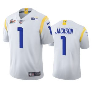 Marvelous Los Angeles Rams #1 Desean Jackson Men's Super Bowl LVI Patch 2021 Vapor Limited NFL Jersey - White