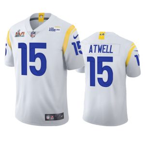 High quality Los Angeles Rams #15 Tutu Atwell Men's Super Bowl LVI Patch 2021 Vapor Limited NFL Jersey - White