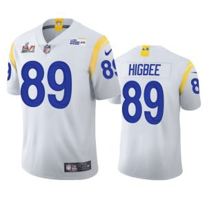 Outstanding Los Angeles Rams #89 Tyler Higbee Men's Super Bowl LVI Patch 2021 Vapor Limited NFL Jersey - White