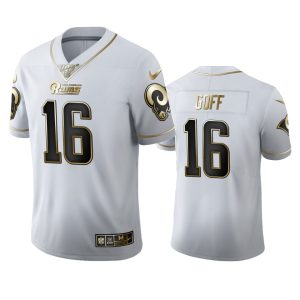 Outstanding Los Angeles Rams #16 Jared Goff Men's White Golden Edition Vapor Limited NFL 100 Jersey