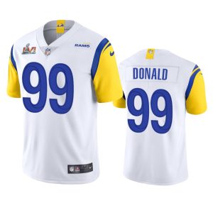 Exquisite Los Angeles Rams #99 Aaron Donald Men's Super Bowl LVI Patch Alternate Vapor Limited NFL Jersey - White