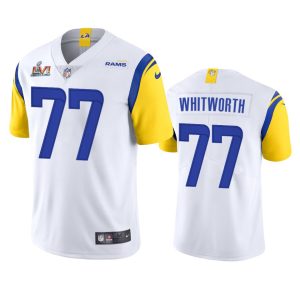 Superb Los Angeles Rams #77 Andrew Whitworth Men's Super Bowl LVI Patch Alternate Vapor Limited NFL Jersey - White
