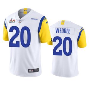Finest Los Angeles Rams #20 Eric Weddle Men's Super Bowl LVI Patch Alternate Vapor Limited NFL Jersey - White