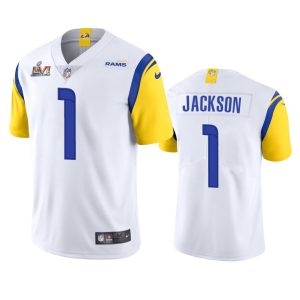 Marvelous Los Angeles Rams #1 Desean Jackson Men's Super Bowl LVI Patch Alternate Vapor Limited NFL Jersey - White