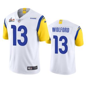 Exceptional Los Angeles Rams #13 John Wolford Men's Super Bowl LVI Patch Alternate Vapor Limited NFL Jersey - White