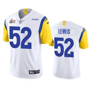 Gorgeous Los Angeles Rams #52 Terrell Lewis Men's Super Bowl LVI Patch Alternate Vapor Limited NFL Jersey - White