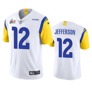 High quality Los Angeles Rams #12 Van Jefferson Men's Super Bowl LVI Patch Alternate Vapor Limited NFL Jersey - White