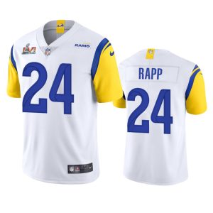 High quality Los Angeles Rams #24 Taylor Rapp Men's Super Bowl LVI Patch Alternate Vapor Limited NFL Jersey - White