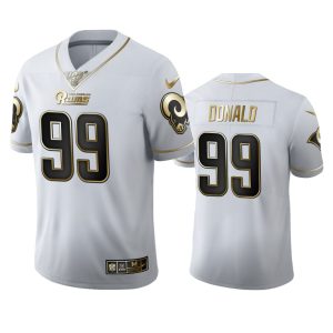 Gorgeous Los Angeles Rams #99 Aaron Donald Men's White Golden Edition Vapor Limited NFL 100 Jersey
