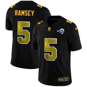 Finest Los Angeles Rams #5 Jalen Ramsey Men's Black Golden Sequin Vapor Limited NFL Jersey