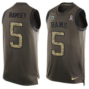 Gorgeous Rams #5 Jalen Ramsey Green Men's Stitched NFL Limited Salute To Service Tank Top Jersey