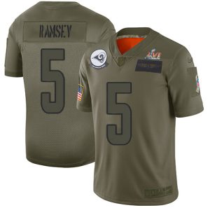 Superior Rams #5 Jalen Ramsey Camo Super Bowl LVI Patch Men's Stitched NFL Limited 2019 Salute To Service Jersey