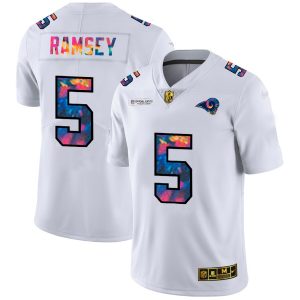 Marvelous Los Angeles Rams #5 Jalen Ramsey Men's White Multi-Color 2020 NFL Crucial Catch Limited NFL Jersey