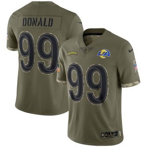 Premium Los Angeles Rams #99 Aaron Donald Men's 2022 Salute To Service Limited Jersey - Olive