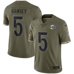 Exquisite Los Angeles Rams #5 Jalen Ramsey Men's 2022 Salute To Service Limited Jersey - Olive