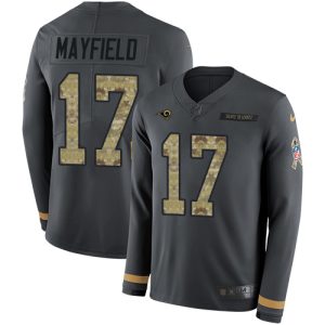 Outstanding Rams #17 Baker Mayfield Anthracite Salute to Service Men's Stitched NFL Limited Therma Long Sleeve Jersey