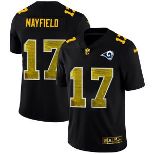 Superior Los Angeles Rams #17 Baker Mayfield Men's Black Golden Sequin Vapor Limited NFL Jersey