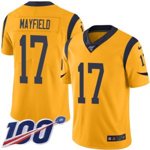 Finest Rams #17 Baker Mayfield Gold Men's Stitched NFL Limited Rush 100th Season Jersey
