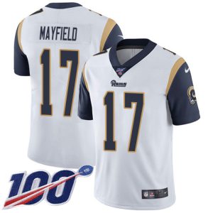 Premium Rams #17 Baker Mayfield White Men's Stitched NFL 100th Season Vapor Limited Jersey