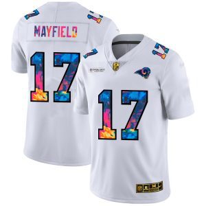 Premium Los Angeles Rams #17 Baker Mayfield Men's White Multi-Color 2020 NFL Crucial Catch Limited NFL Jersey