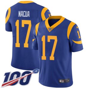 Premium Rams #17 Puka Nacua Royal Blue Alternate Men's Stitched NFL 100th Season Vapor Limited Jersey