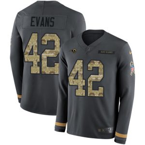Exquisite Rams #42 Ethan Evans Anthracite Salute to Service Men's Stitched NFL Limited Therma Long Sleeve Jersey