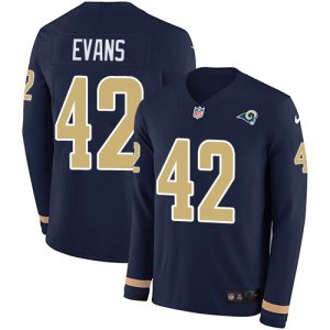 Exquisite Rams #42 Ethan Evans Navy Blue Team Color Men's Stitched NFL Limited Therma Long Sleeve Jersey