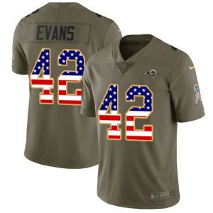 Exceptional Rams #42 Ethan Evans Olive/USA Flag Men's Stitched NFL Limited 2017 Salute To Service Jersey
