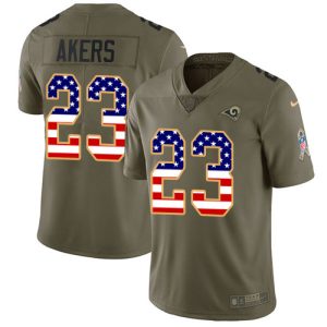 Outstanding Rams #23 Cam Akers Olive/USA Flag Men's Stitched NFL Limited 2017 Salute To Service Jersey