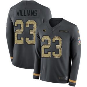 Exquisite Rams #23 Kyren Williams Anthracite Salute to Service Men's Stitched NFL Limited Therma Long Sleeve Jersey