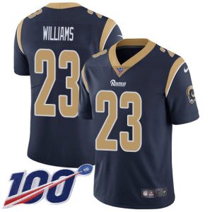 Gorgeous Rams #23 Kyren Williams Navy Blue Team Color Men's Stitched NFL 100th Season Vapor Limited Jersey