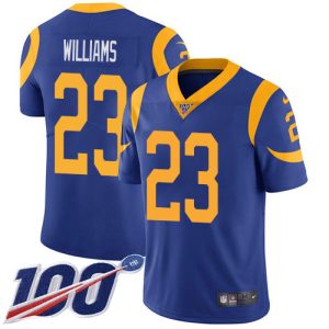 Premium Rams #23 Kyren Williams Royal Blue Alternate Men's Stitched NFL 100th Season Vapor Limited Jersey