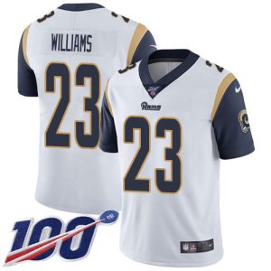 Premium Rams #23 Kyren Williams White Men's Stitched NFL 100th Season Vapor Limited Jersey