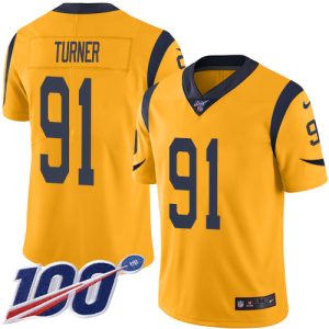 Exceptional Rams #91 Kobie Turner Gold Men's Stitched NFL Limited Rush 100th Season Jersey