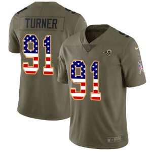 Outstanding Rams #91 Kobie Turner Olive/USA Flag Men's Stitched NFL Limited 2017 Salute To Service Jersey