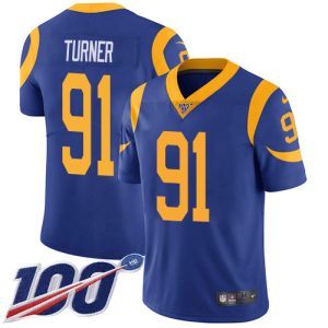 Gorgeous Rams #91 Kobie Turner Royal Blue Alternate Men's Stitched NFL 100th Season Vapor Limited Jersey