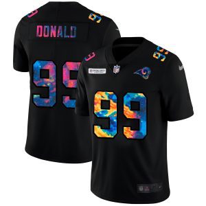 Outstanding Los Angeles Rams #99 Aaron Donald Men's Multi-Color Black 2020 NFL Crucial Catch Vapor Untouchable Limited Jersey