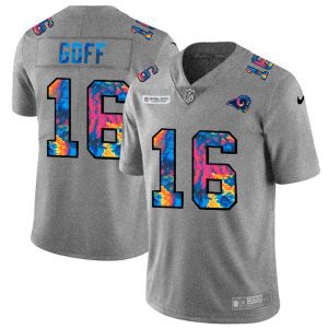 Superior Los Angeles Rams #16 Jared Goff Men's Multi-Color 2020 NFL Crucial Catch NFL Jersey Greyheather