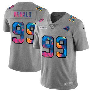 Exceptional Los Angeles Rams #99 Aaron Donald Men's Multi-Color 2020 NFL Crucial Catch NFL Jersey Greyheather