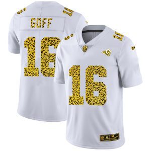 Gorgeous Los Angeles Rams #16 Jared Goff Men's Flocked Leopard Print Vapor Limited NFL Jersey White