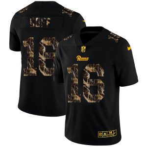 Premium Los Angeles Rams #16 Jared Goff Men's Black Flocked Lightning Vapor Limited NFL Jersey
