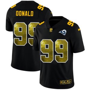 Gorgeous Los Angeles Rams #99 Aaron Donald Men's Black Golden Sequin Vapor Limited NFL Jersey