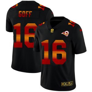 Finest Los Angeles Rams #16 Jared Goff Men's Black Red Orange Stripe Vapor Limited NFL Jersey