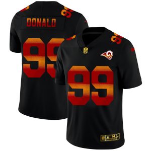 Premium Los Angeles Rams #99 Aaron Donald Men's Black Red Orange Stripe Vapor Limited NFL Jersey