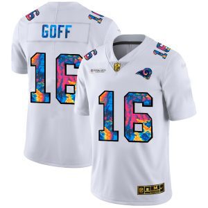 Exquisite Los Angeles Rams #16 Jared Goff Men's White Multi-Color 2020 NFL Crucial Catch Limited NFL Jersey