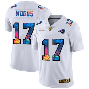Finest Los Angeles Rams #17 Robert Woods Men's White Multi-Color 2020 NFL Crucial Catch Limited NFL Jersey