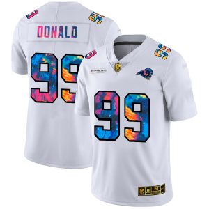 Marvelous Los Angeles Rams #99 Aaron Donald Men's White Multi-Color 2020 NFL Crucial Catch Limited NFL Jersey